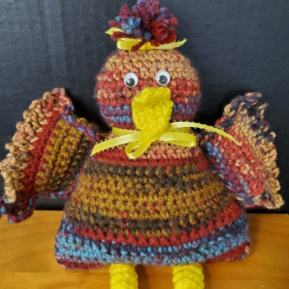 Crochet Chicken Shelf Sitter County Farmhouse Plush Decoration Variegated Brown